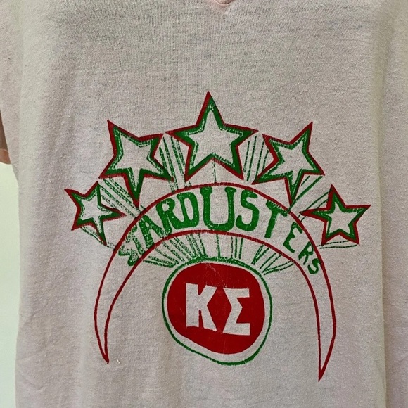 VINTAGE 1980s KAPPA SIGMA SIG LITTLE SISTERS STARDUSTERS PINK KNIT NIGHTSHIRT L - Picture 2 of 6